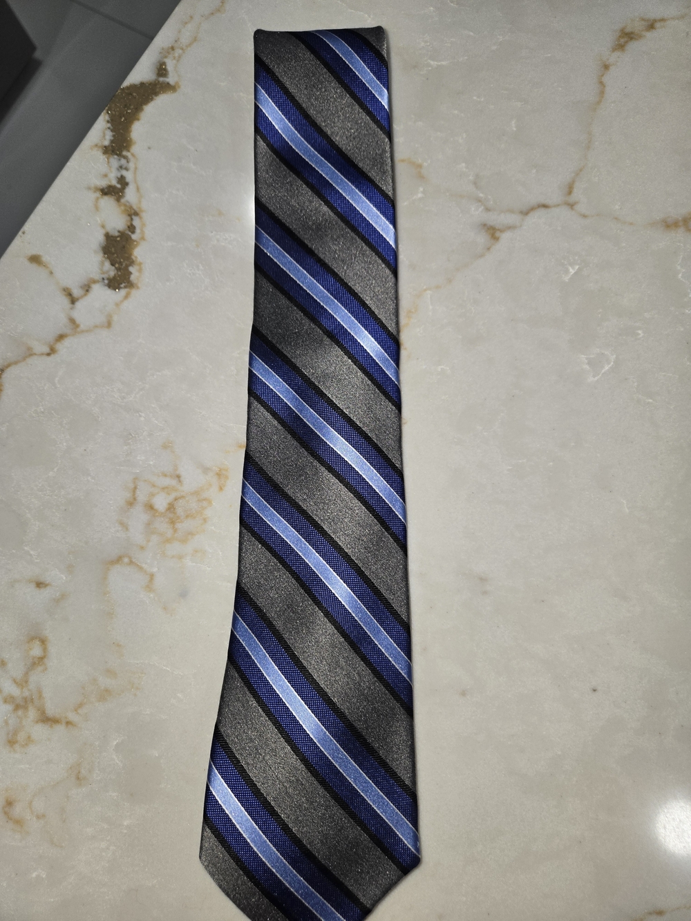 Express Gray Tie with Blue Stripes